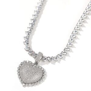 Silver Heart Pendant tennis Necklace 16inch